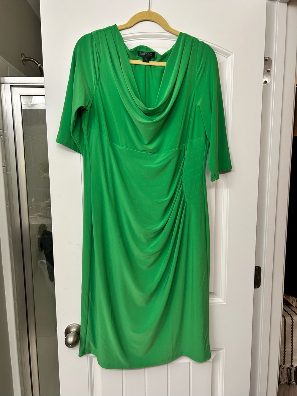 Ralph Lauren Green Draped Cowl Neck Dress